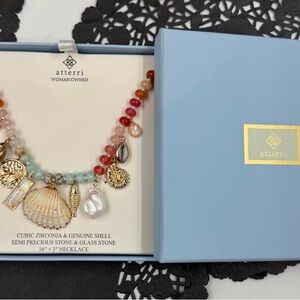 Atterri Gold Heart Charm Bracelet NWT Pearl Charm Chunky Chain Pink Box Gift